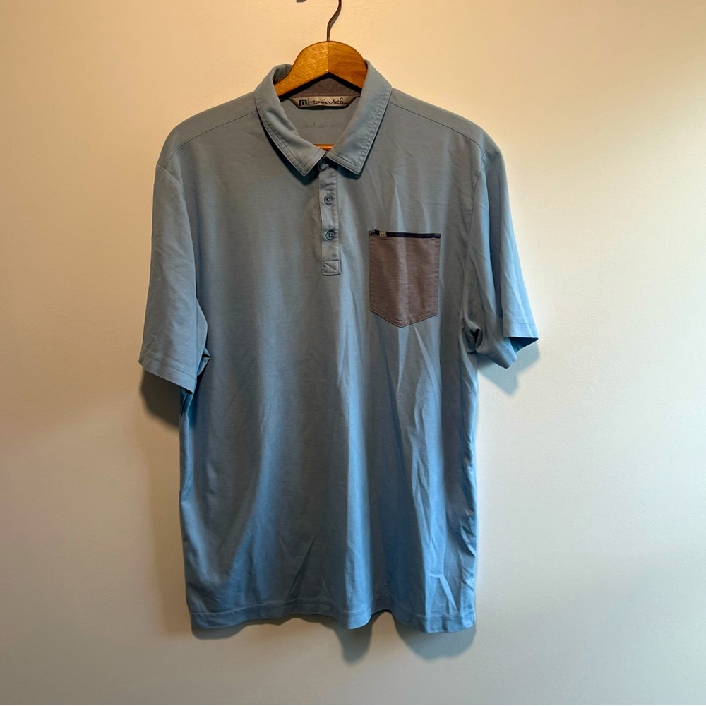 Travis Mathew Blue Gray Pocket Golf Polo Shirt Large